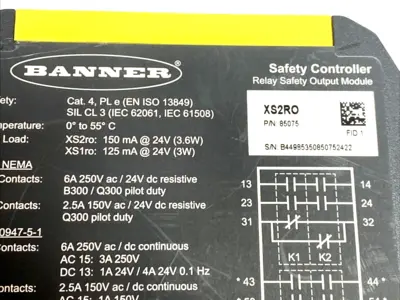 USED BANNER SAFETY RELAY OUTPUT MODULE 4NO 6A 24VDC DIN RAIL