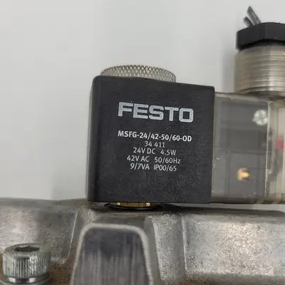 USED FESTO FESTO MFH-3-1/2-5 CONNECTED TO FESTO - SOLENOID COIL MSFG-24/42-50/60-00 WITH MUFFLER