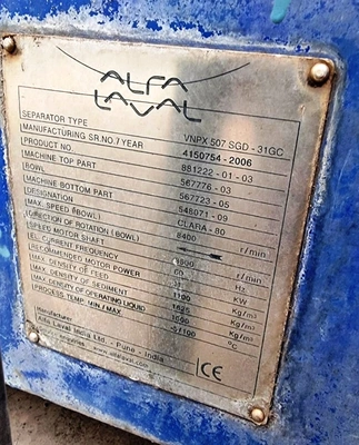 Alfa-Laval CLARA 80 VNPX 507 SGD-31GC clarifier, 316SS.