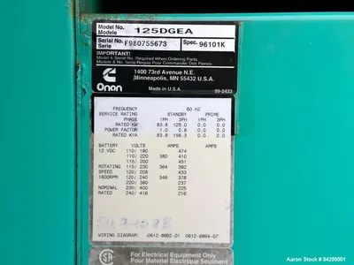 USED ONAN CUMMINS 125DGEA