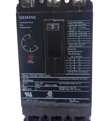 USED SIEMENS ED63A003 CIRCUIT BREAKER 3A 600V