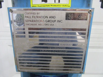 Pall Corp, Cartridge Filter, carbon steel, rated 150 psi, 6 cartridges