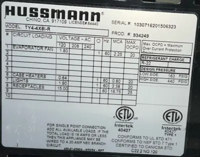1-0559 Hussmann TY4-4X-8I-R 8’ Remote Deli Island Coolers