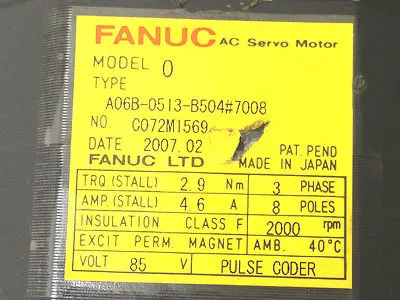 NEW FANUC A06B-0513-B504#7008 AC SERVO MOTOR MODEL 0 A06B-0513-B504