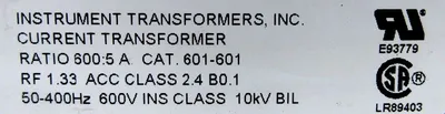 NEW INSTRUMENT TRANSFORMERS 601-601 CURRENT TRANSFORMER 601601 RATIO 600:5A