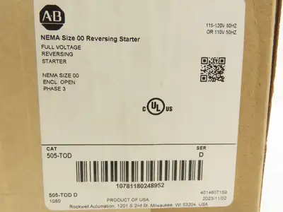 Allen Bradley 505-TOD Size 00 Reversing Starter Contactor 32A 600V 3PH 120V Coil