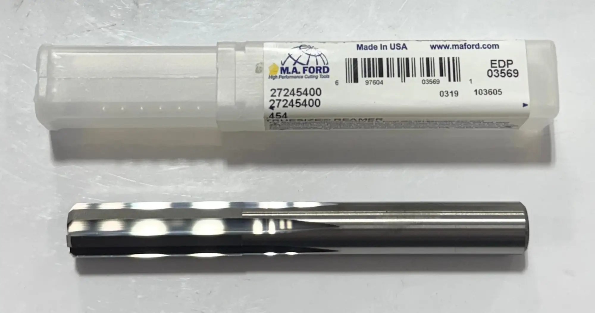 M.A. Ford 0.454" Solid Carbide True Size Chucking Reamer 6 Flute USA Made