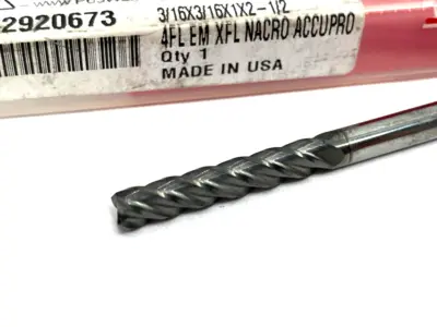 USED ACCUPRO SQUARE END MILL 3/16" DIA, 1" LOC, 4 FLUTE, SOLID CARBIDE