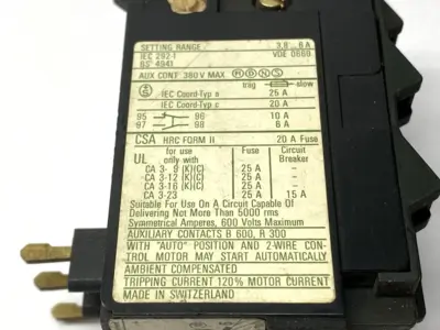 USED SPRECHER + SCHUH THERMAL OVERLOAD RELAY 3.8-6A