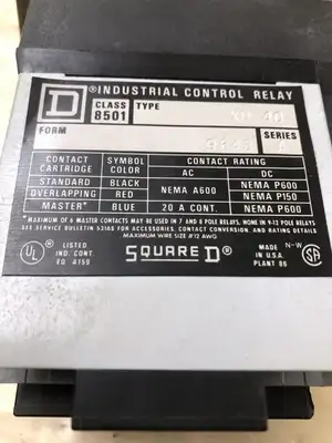 Square D Type X0 40 Series A 9-12 Pole Industrial Control Relay 20A 600VAC