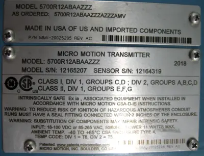 USED Micro Motion 5700 R12 ABAAZZZ AZZZAMV