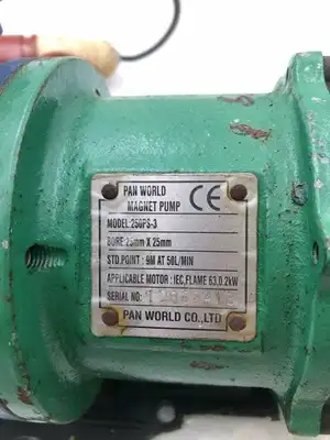 Pan World 250PS-3 PP 0.18kW Magnetic Drive Water Pump 2715RPM 9M at 50L/min 3PH