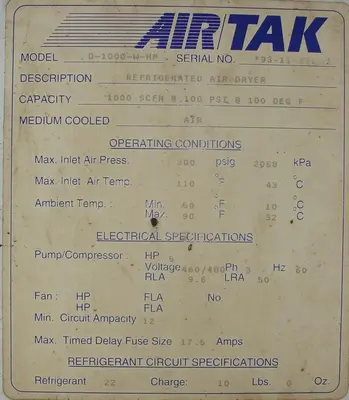 USED AIR TAK D-1000-W-HP
