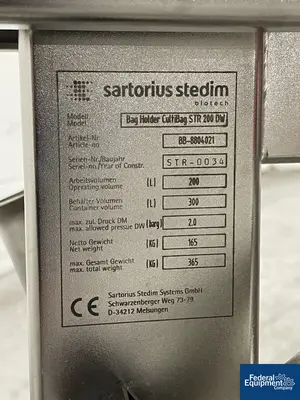 USED Sartorius 200 Liter Sartorius BioSTAT CultiBag BioReactor, Model STR 200-DW
