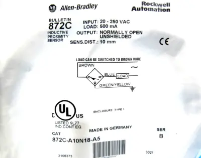 ALLEN BRADLEY 872C-A10N18-A5 PROXIMITY SENSOR 872CA10N18A5 NEW SURPLUS
