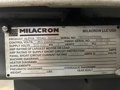 2015 MILACRON FANUC ALPHA 165AG-300G ROBOSHOT Injection Molding Horizontal/Vertical | Machinery Network (23)