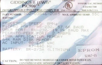 NEW GIDDINGS & LEWIS 502-03846-20 CPU MODULE 5020384620 5020384620R5