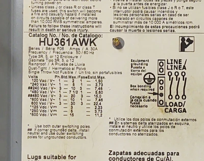 USED Square D HU 361 AWK