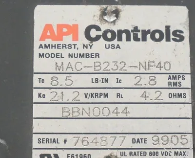 API CONTROLS MAC-B232-NF40 MOTOR BBN0044, MACB232NF40