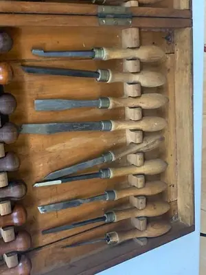 5984-385 Antique Holtzapffel & Co Ornamental Lathe 36 Turning Tools Chisel Set, London