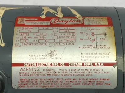 Used Dayton Split Phase Air Over Fan Motor 1-Phase 1/4HP 115V 1725RPM A.C. Motors Michigan US | Maverick Industrial Sales #1393511