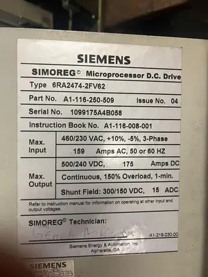 Used SIEMENS 6RA2474-2FV62 Industrial Controls | Surplus Asset Holdings #1221628