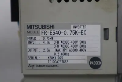 Mitsubishi FR-E540-0.75K-EC Drive 0.75 KW 2.6 Amp 480 Volts 3 Phase STK K-759-A