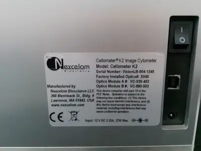 Nexcelom Cellometer K2 Image Cytometer Optics X040 Automated Cell Counter