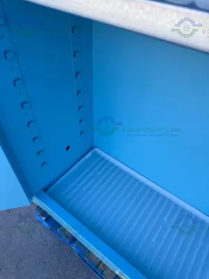 USED JUSTRITE 45 GALLON ACID AND CORROSIVE STORAGE CABINET W/ SOFT CLOSE DOORS, KEY