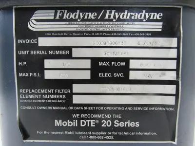 Flodyne Hydradyne 1/2HP Hydraulic Power Pump Unit 650psi .0.42GPM 1-1/2 Gal.