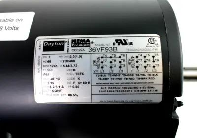 Dayton 36VF93B General Purpose Motor, 3-Phase, 230/460V, 1745 RPM, 2.0 HP