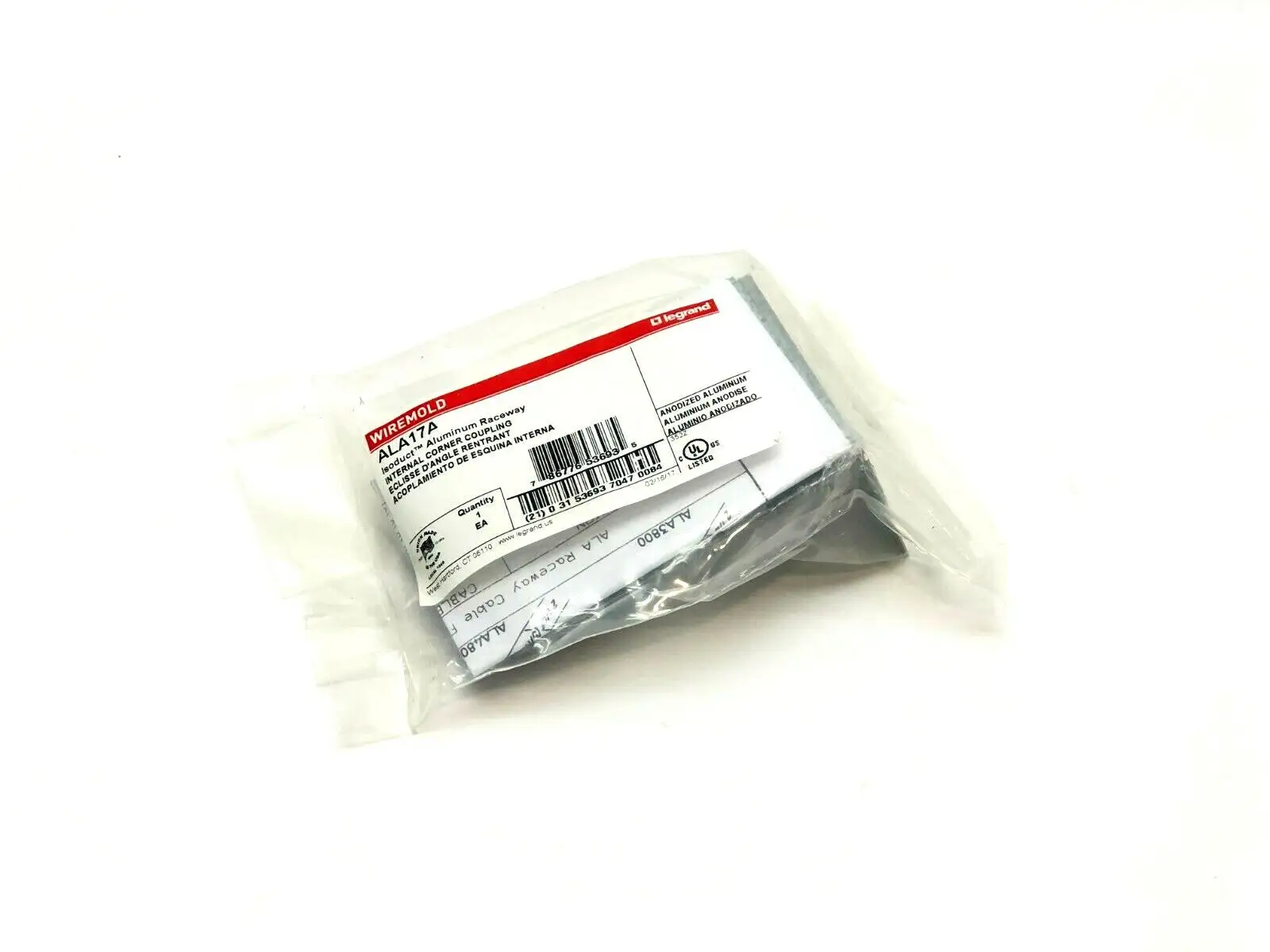 ALA17A | Wiremold  Isoduct Aluminum Raceway Internal Corner Coupling - New