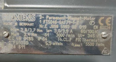 SIEMENS Perma. Magnet MOTOR FTS046-0AF71-1-Z– Priced to Move!