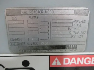 Used NWL Reactor Model 22122D 225 Amps Single Phase 3.1 mH