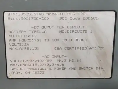 Used AMETEK 880H3-12C Battery Chargers British Columbia CA | Lenmark #913497