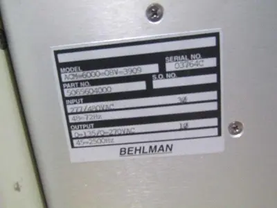 Behlman ACM-6000-08V-3909 5065604000 AC Power Source Ser No 03764C