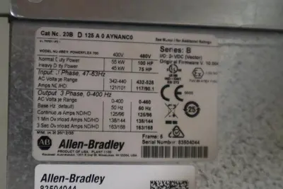 Allen-Bradley 20BD125A0AYNANC0 AC DRIVE POWERFLEX 700 480 VAC 60 HZ STOCK HP144