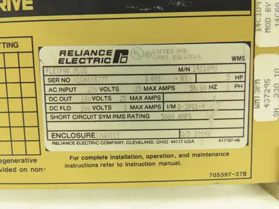 Reliance Electric 14C109U FlexPak Plus VS Drive 5Hp 230VAC Input 180VDC Out