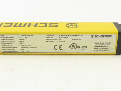 Schmersal  Safety Light Curtain Transmitter Only Clear Lense