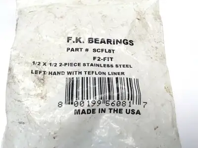 USED F.K. BEARINGS F2-FIT 1/2 X 1/2 2- PIECE STAINLESS STEEL LH