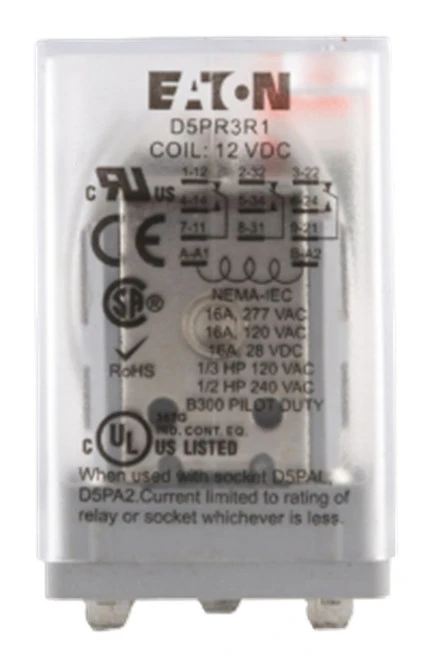 Eaton D5PR3R1 General Purpose Plug-In Relay, D5PR, 12 Vdc, 3PDT [New]