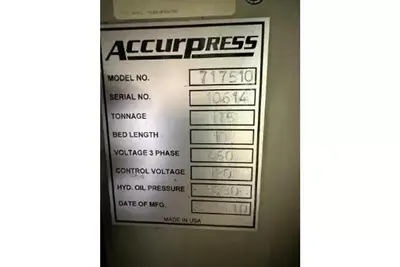 Used 2010 ACCURPRESS 717510 Press Brakes Ontario CA | Trader Machinery Inc #1283619