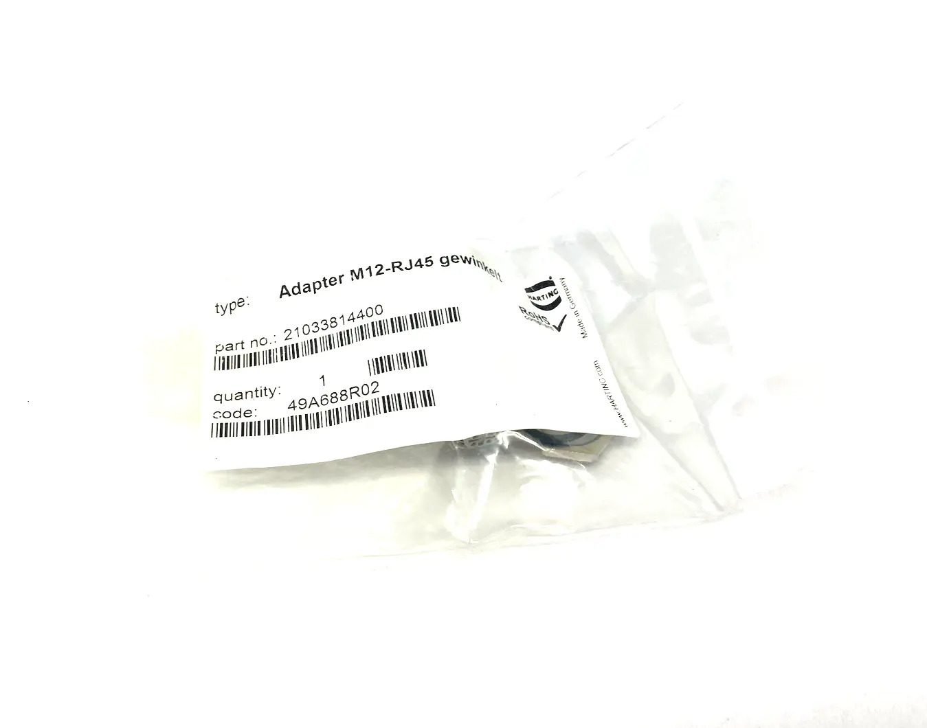 New | in-Stock HARTING Adapter M12-RJ45 Right Angled, Panel feed-through, Female Connector Accessories Michigan US | Maverick Industrial Sales #1392917