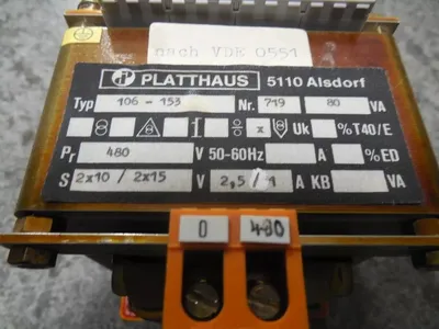 Platthaus 106-153 Control Transformer 480V Primary 2x10 / 2x15 Secondary Used