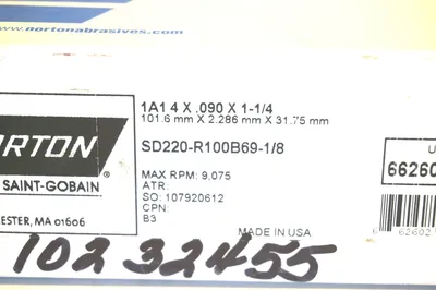 NEW NORTON SD220-R100B69-1/8 GRINDING WHEEL A1A 4X.090X1-1/4 SD220R100B6918