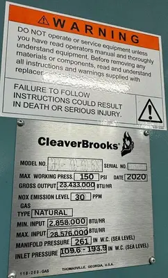 USED 2020 CLEAVER BROOKS CBEX-E700-700-150ST