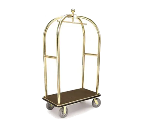 Forbes Industries Birdcage Luggage Cart w/ (2) Push Bars & Carpeted Deck - 43"L x 24"W x 78"H, Polished Brass (2426)