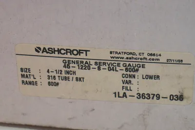 NEW ASHCROFT 45-1220S-04L-600 GAUGE 451220S04L600