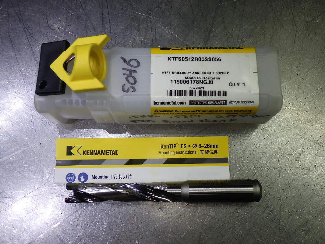 Kennametal .512" Coolant Thru 5xD Drill 9/16" Shank KTFS0512R05SS056 (LOC2978D)