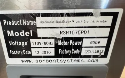 Sorbent Systems Continuous Rapid Band Sealer Dry Ink Print RSH1575PDI Sealing